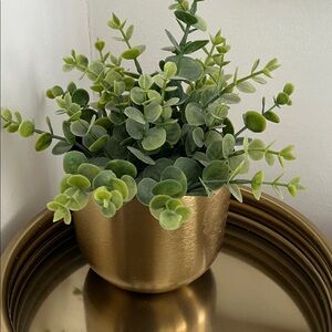 Gold Planter with Green Faux Eucalyptus